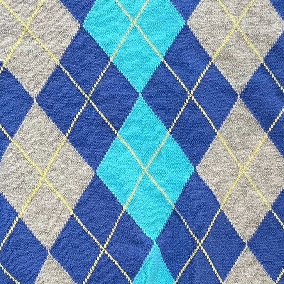 IZOD Cotton Argyle Long Sleeve V-Neck Sweater, Blue, Gray, Y2K, Retro, Preppy XL - Picture 2 of 8